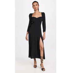Reformation Mara Puff Sleeve Tie Back Cut Out Black Midi Dress Size 6 NWT